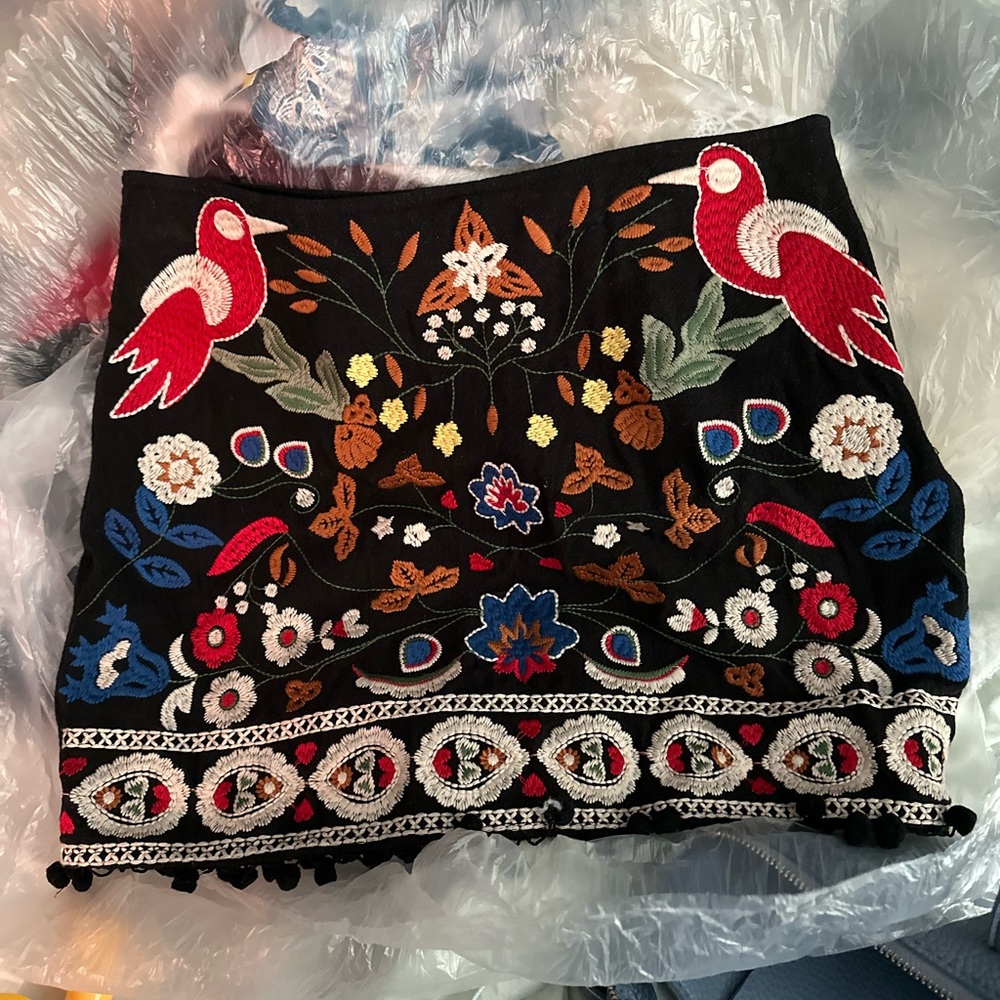 Umgee Black Embroidered Mini Skirt